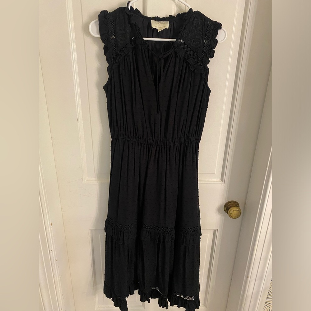 Kate Spade Black Swiss Dot Tiered Midi Dress